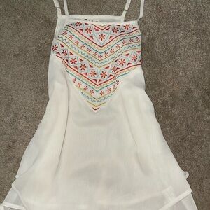 White High-Low Camisole with Red and Blue Embroidery